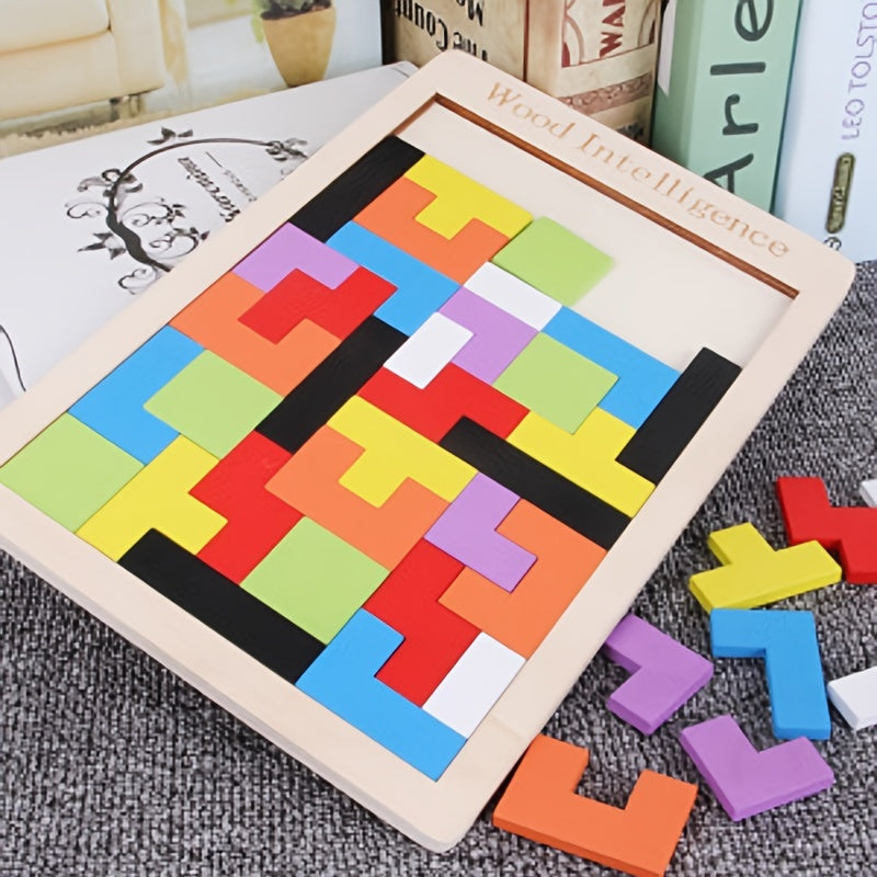 Wooden 3D Colorful Block Puzzle Board - Logic Training, Intelligence Development, Concentration Building, Parent-Child Interaction Toy, Ideal Christmas Gift for Kids, Logic Puzzle Board|Colorful Block Puzzle|Wooden Construction, Wooden Puzzle