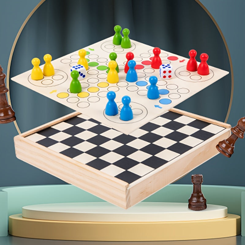 International Chess and Flying Chess Two-in-One Children's Educational Toy, Multifunctional Portable Chess Game, Christmas Gift, Halloween Gift