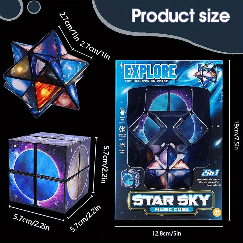 1pc Star Sky Magic Cube Puzzle - 2-in-1 Interlocking Brain Teaser, Durable Plastic Fidget Toy for Spatial Awareness & Logical Thinking, Educational Gift for Teens & Adults