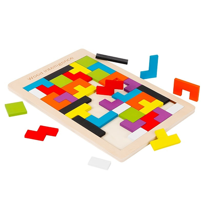 Wooden 3D Colorful Block Puzzle Board - Logic Training, Intelligence Development, Concentration Building, Parent-Child Interaction Toy, Ideal Christmas Gift for Kids, Logic Puzzle Board|Colorful Block Puzzle|Wooden Construction, Wooden Puzzle