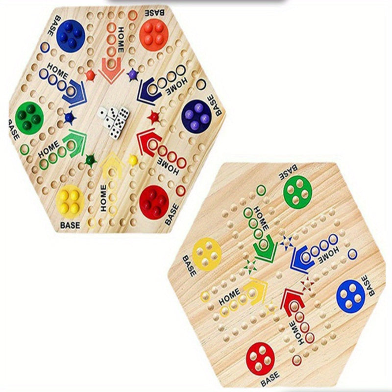 1pc Wooden Double-Sided Chess Board Game - Hexagonal Flying Chess Strategy Game with Colorful Pieces, Multiplayer Interactive Tabletop Battle for Home & Gaming Nights, Tabletop Game Night | Engaging Board Game | Vibrant Game Pieces
