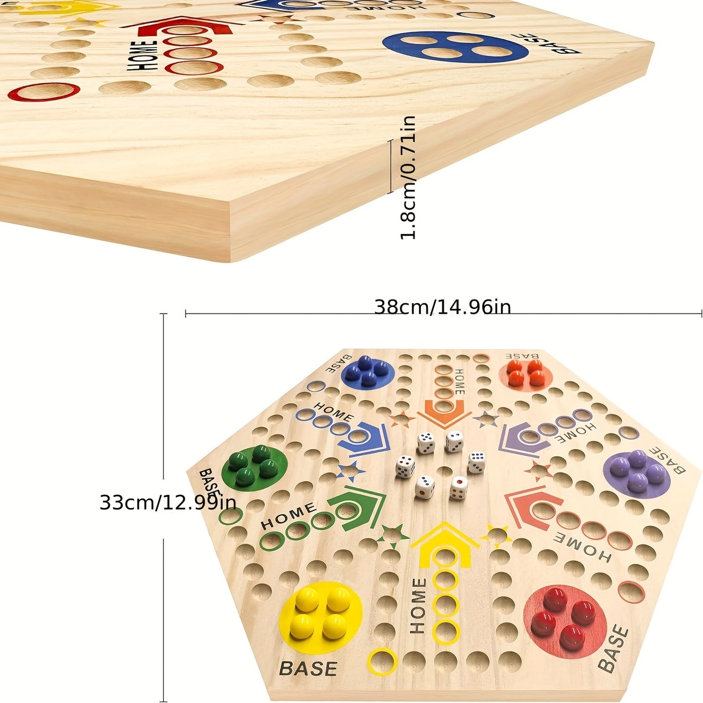 1pc Wooden Double-Sided Chess Board Game - Hexagonal Flying Chess Strategy Game with Colorful Pieces, Multiplayer Interactive Tabletop Battle for Home & Gaming Nights, Tabletop Game Night | Engaging Board Game | Vibrant Game Pieces