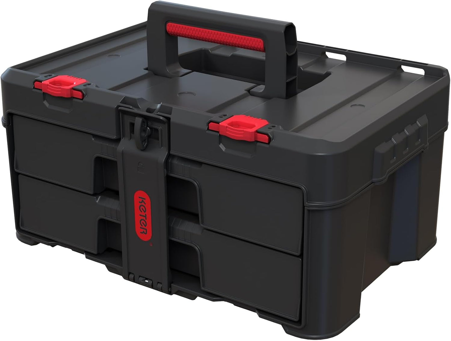 Keter Stack-n-Roll Modular Tools Organizer for Garage Storage and DIY, 4 Piece Resin Rolling Tool Box System for Small Parts, Black
