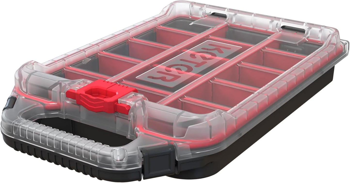 Keter Stack-n-Roll Modular Tools Organizer for Garage Storage and DIY, 3 Piece Resin Rolling Tool Box System for Small Parts, Black