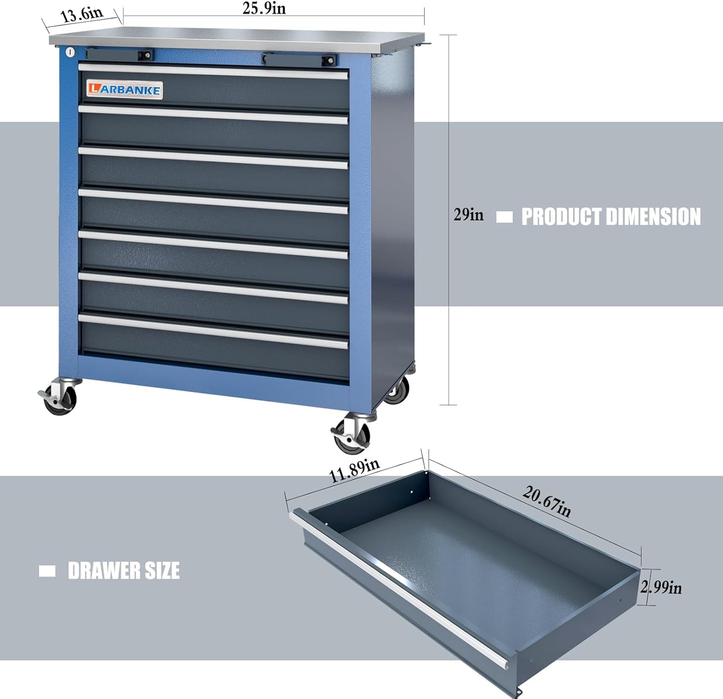 Tool Chest with Wheels and 4 Pad Feet,Tool Chest with 2 Doors and Adjustable Shelves,Lockable Steel Chest for Garage,Home and Office,can be Combined to Large Cabinet Set