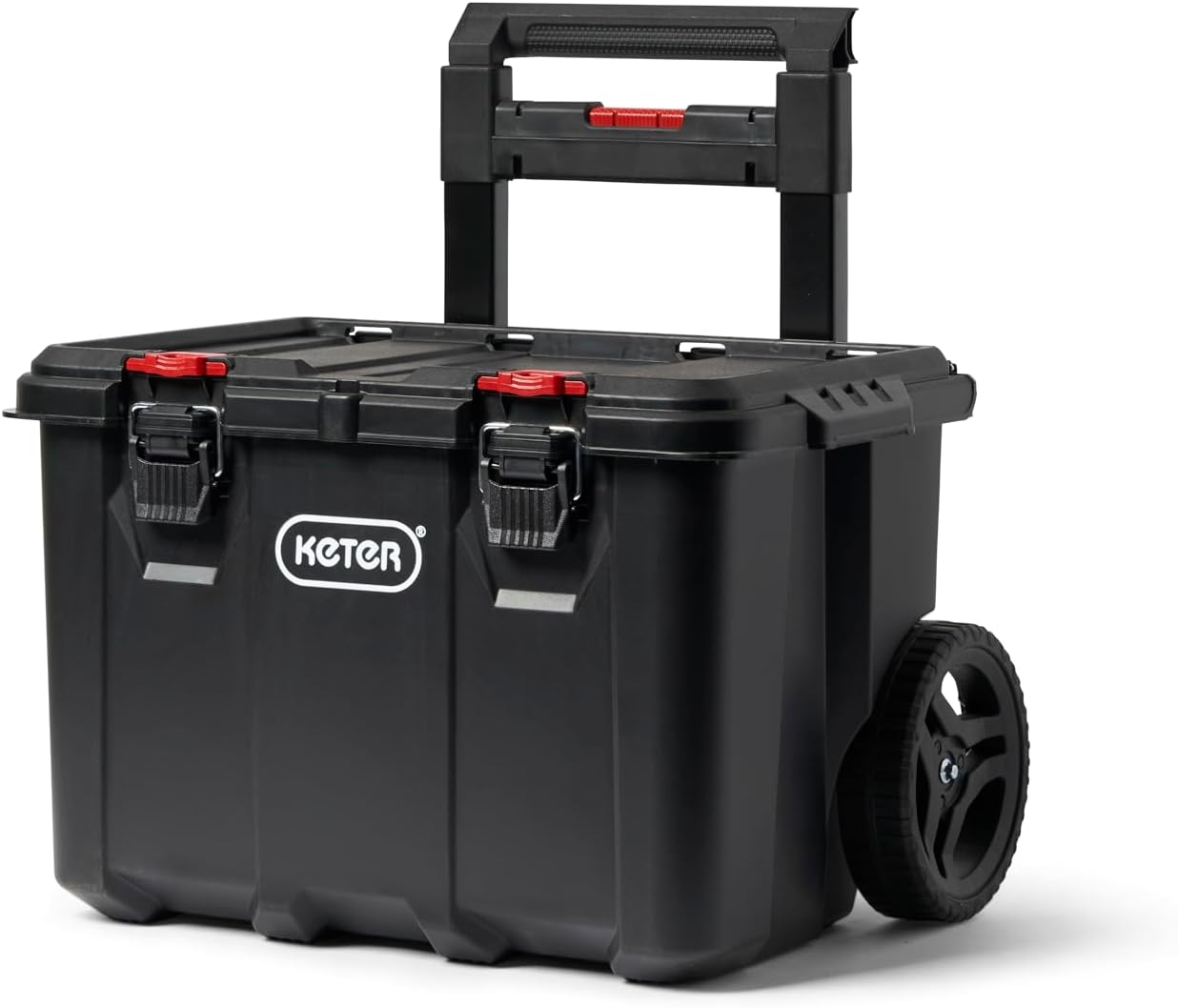Keter Stack-n-Roll Modular Tools Organizer for Garage Storage and DIY, 4 Piece Resin Rolling Tool Box System for Small Parts, Black