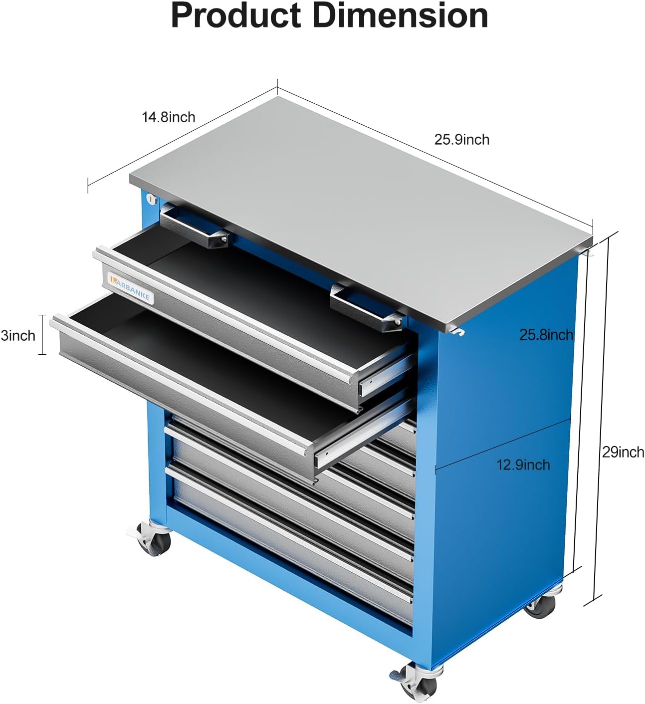 Tool Chest with Wheels and 4 Pad Feet,Tool Chest with 2 Doors and Adjustable Shelves,Lockable Steel Chest for Garage,Home and Office,can be Combined to Large Cabinet Set