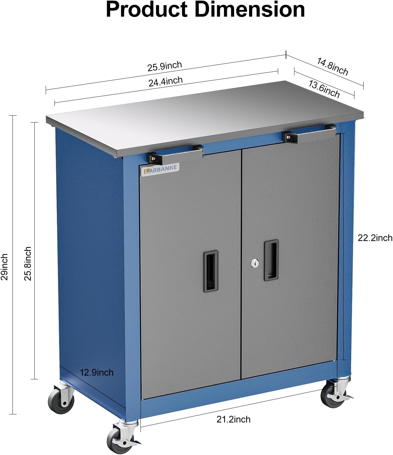 Tool Chest with Wheels and 4 Pad Feet,Tool Chest with 2 Doors and Adjustable Shelves,Lockable Steel Chest for Garage,Home and Office,can be Combined to Large Cabinet Set