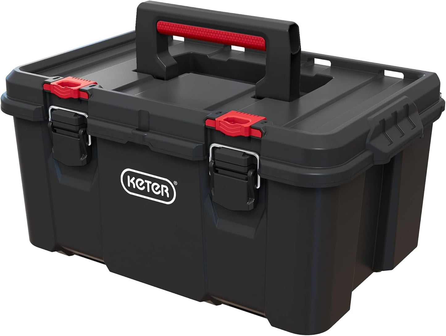 Keter Stack-n-Roll Modular Tools Organizer for Garage Storage and DIY, 4 Piece Resin Rolling Tool Box System for Small Parts, Black