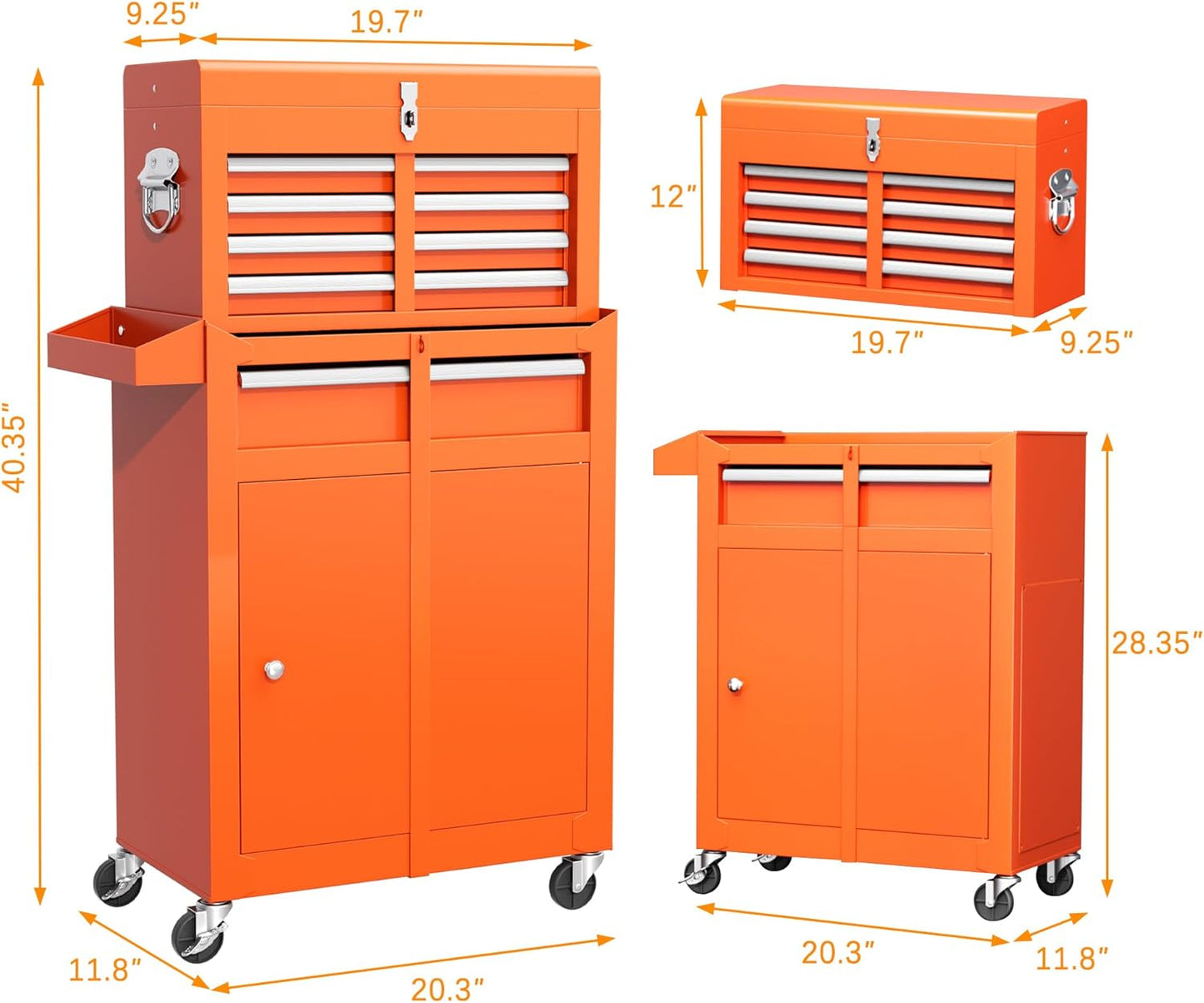 INTERGREAT Rolling Tool Chest with Wheels and 8 Drawers, Detachable Large Tool Cabinet with Lock for Garage, Locking Mechanic Tool Cart with Black Liner for Warehouse, Workshop, High Capacity