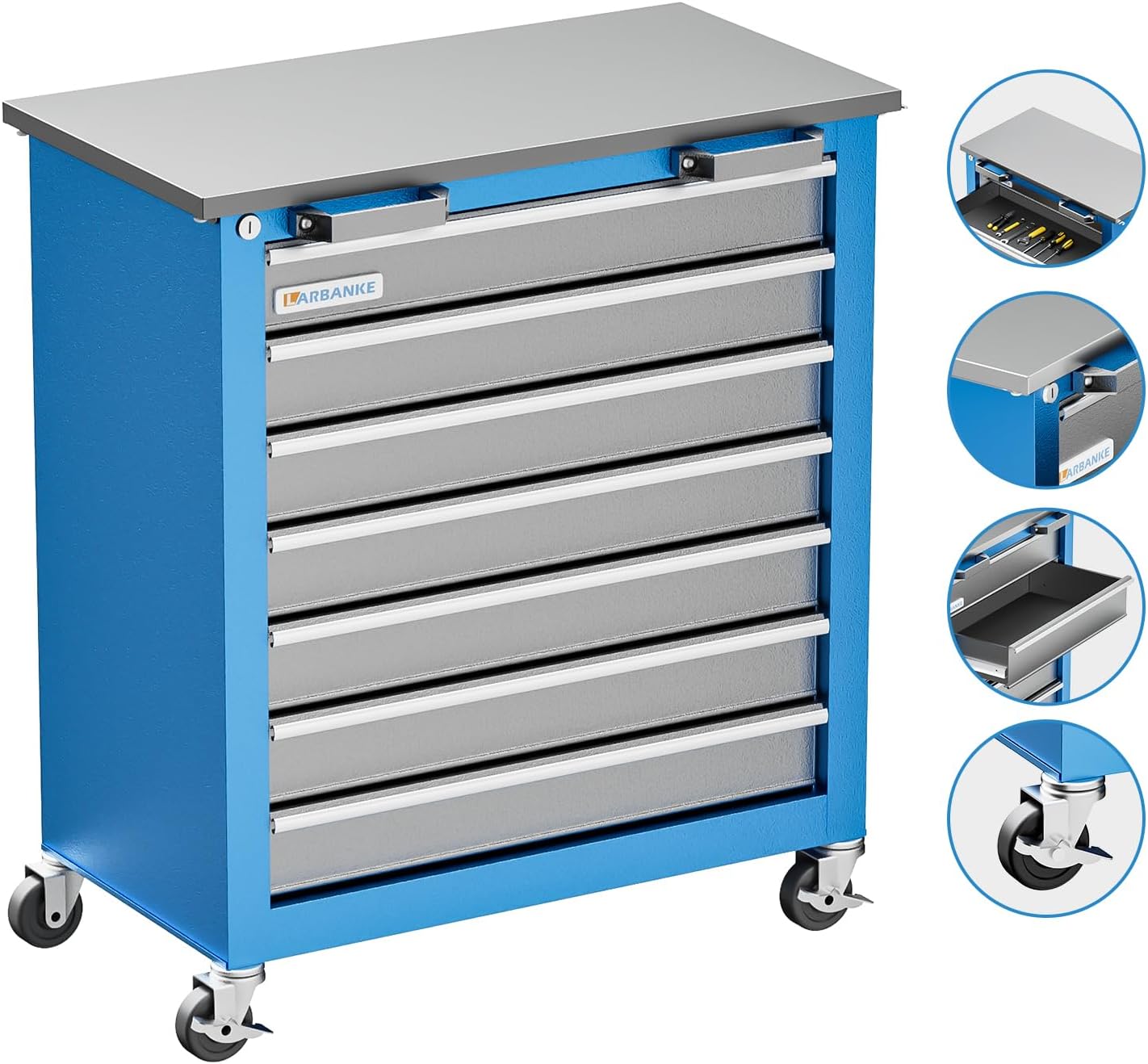 Tool Chest with Wheels and 4 Pad Feet,Tool Chest with 2 Doors and Adjustable Shelves,Lockable Steel Chest for Garage,Home and Office,can be Combined to Large Cabinet Set