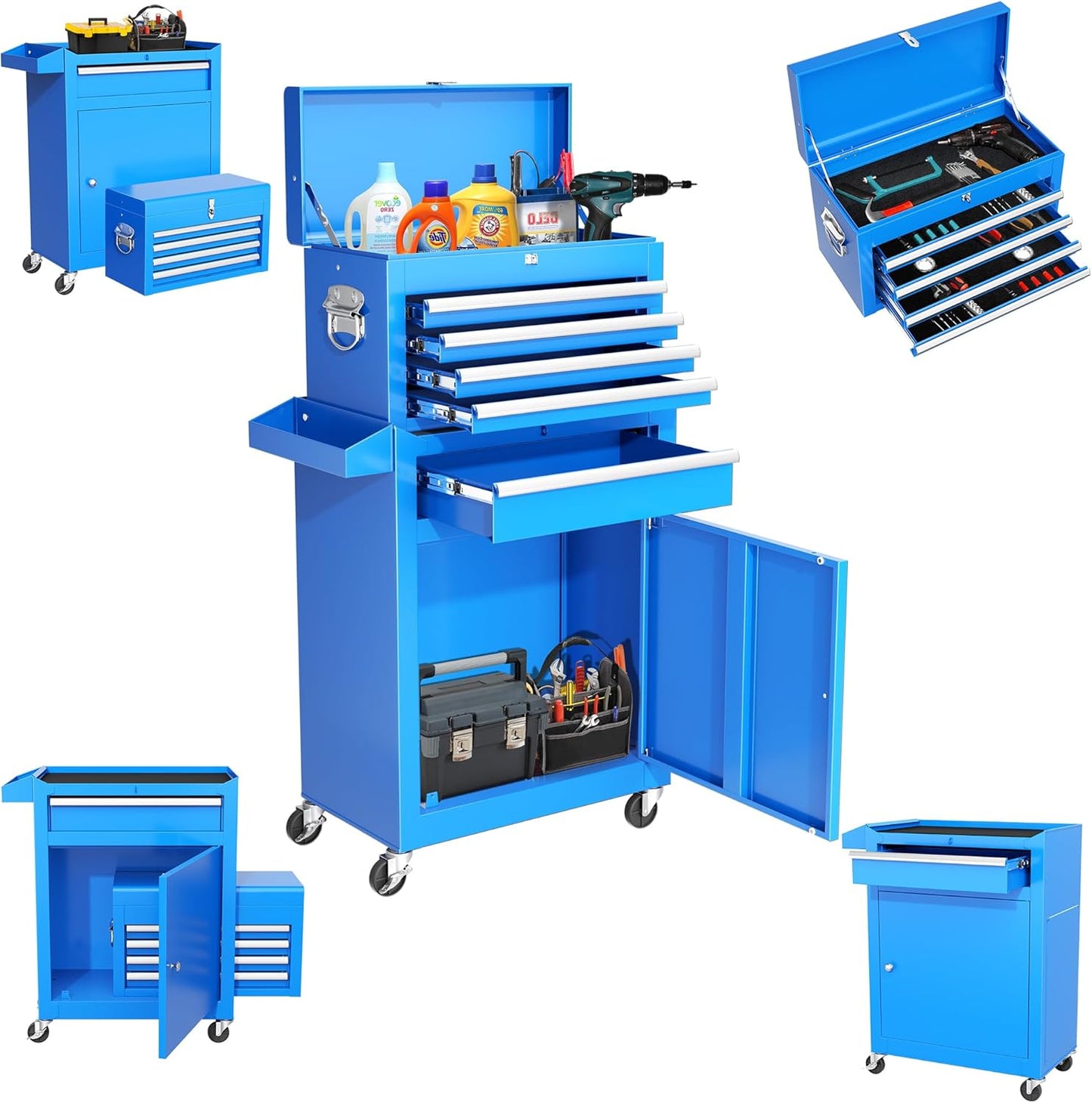 INTERGREAT Rolling Tool Chest with Wheels and 8 Drawers, Detachable Large Tool Cabinet with Lock for Garage, Locking Mechanic Tool Cart with Black Liner for Warehouse, Workshop, High Capacity