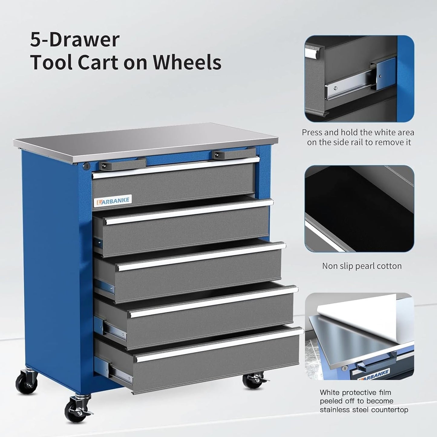 Tool Chest with Wheels and 4 Pad Feet,Tool Chest with 2 Doors and Adjustable Shelves,Lockable Steel Chest for Garage,Home and Office,can be Combined to Large Cabinet Set