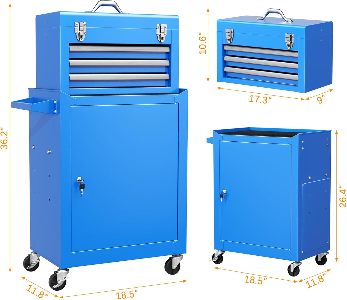 INTERGREAT Rolling Tool Chest with Wheels and 8 Drawers, Detachable Large Tool Cabinet with Lock for Garage, Locking Mechanic Tool Cart with Black Liner for Warehouse, Workshop, High Capacity
