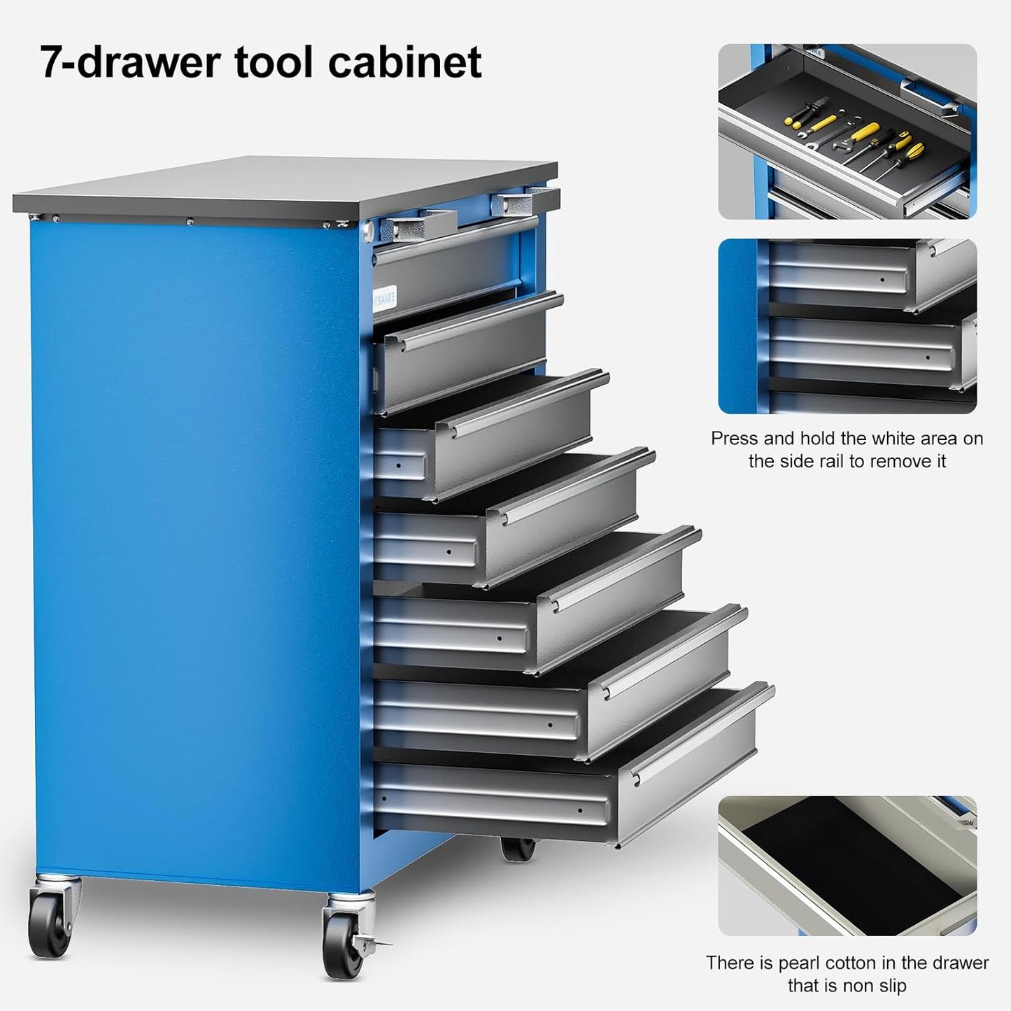 Tool Chest with Wheels and 4 Pad Feet,Tool Chest with 2 Doors and Adjustable Shelves,Lockable Steel Chest for Garage,Home and Office,can be Combined to Large Cabinet Set
