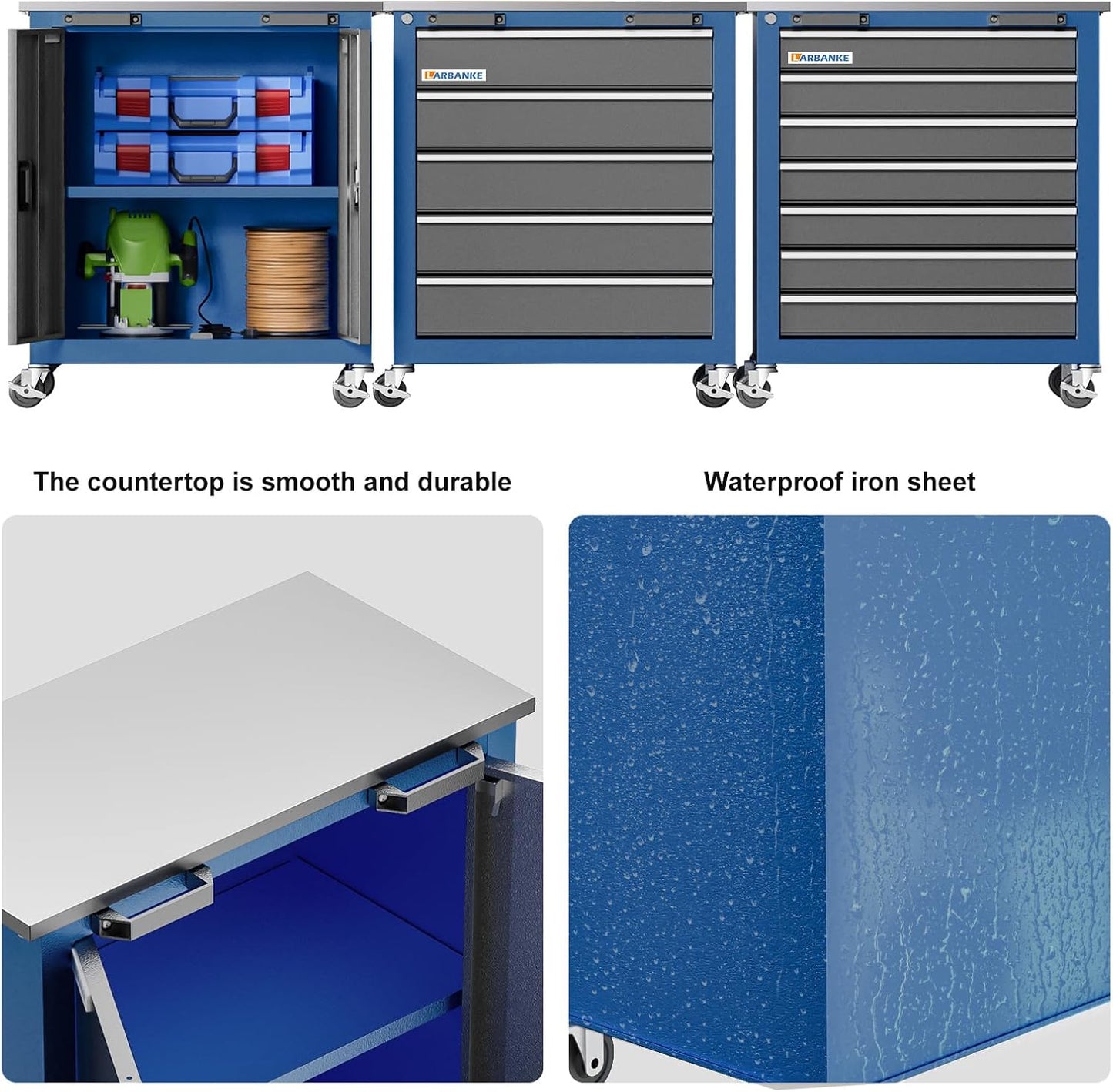 Tool Chest with Wheels and 4 Pad Feet,Tool Chest with 2 Doors and Adjustable Shelves,Lockable Steel Chest for Garage,Home and Office,can be Combined to Large Cabinet Set