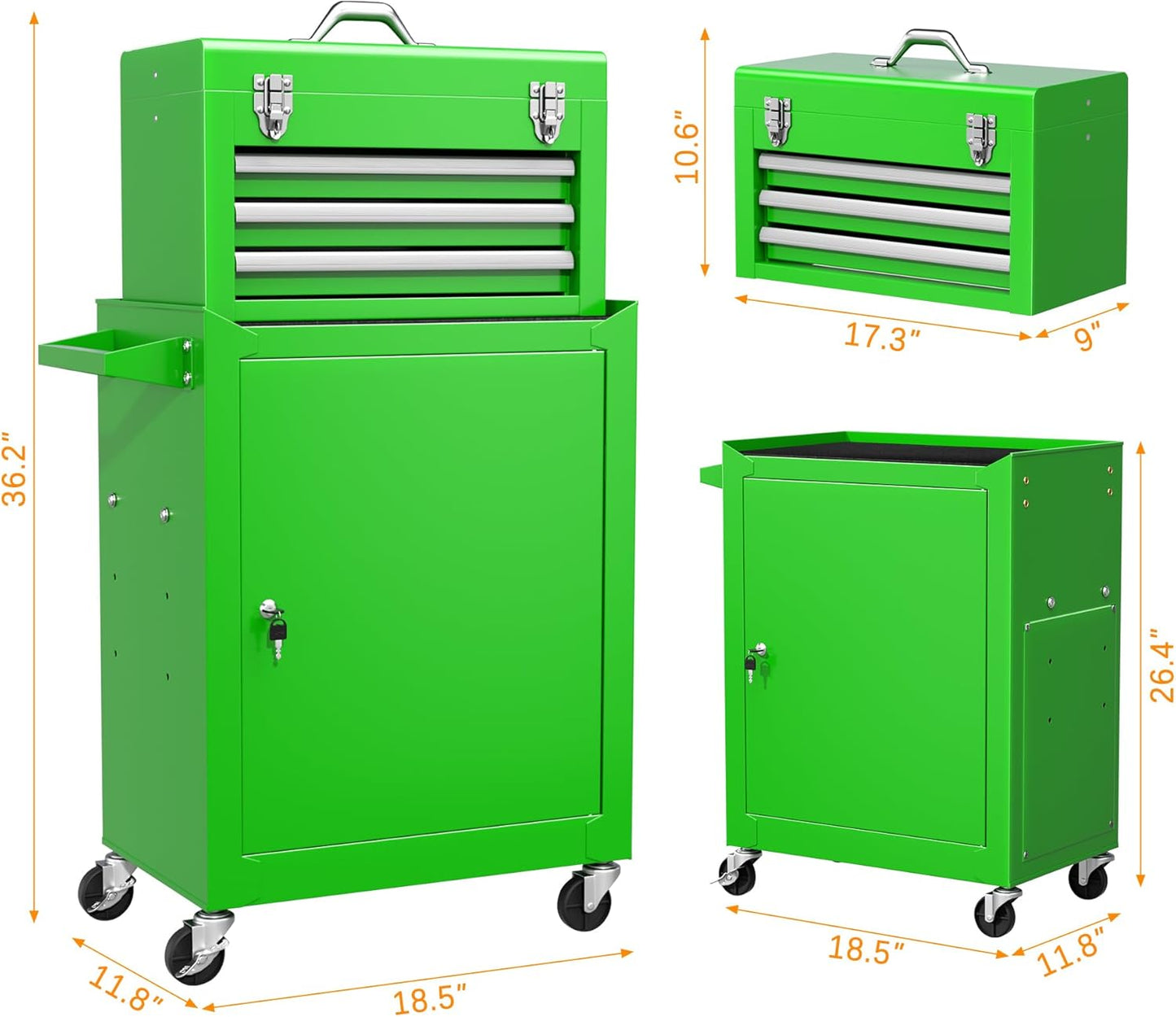 INTERGREAT Rolling Tool Chest with Wheels and 8 Drawers, Detachable Large Tool Cabinet with Lock for Garage, Locking Mechanic Tool Cart with Black Liner for Warehouse, Workshop, High Capacity