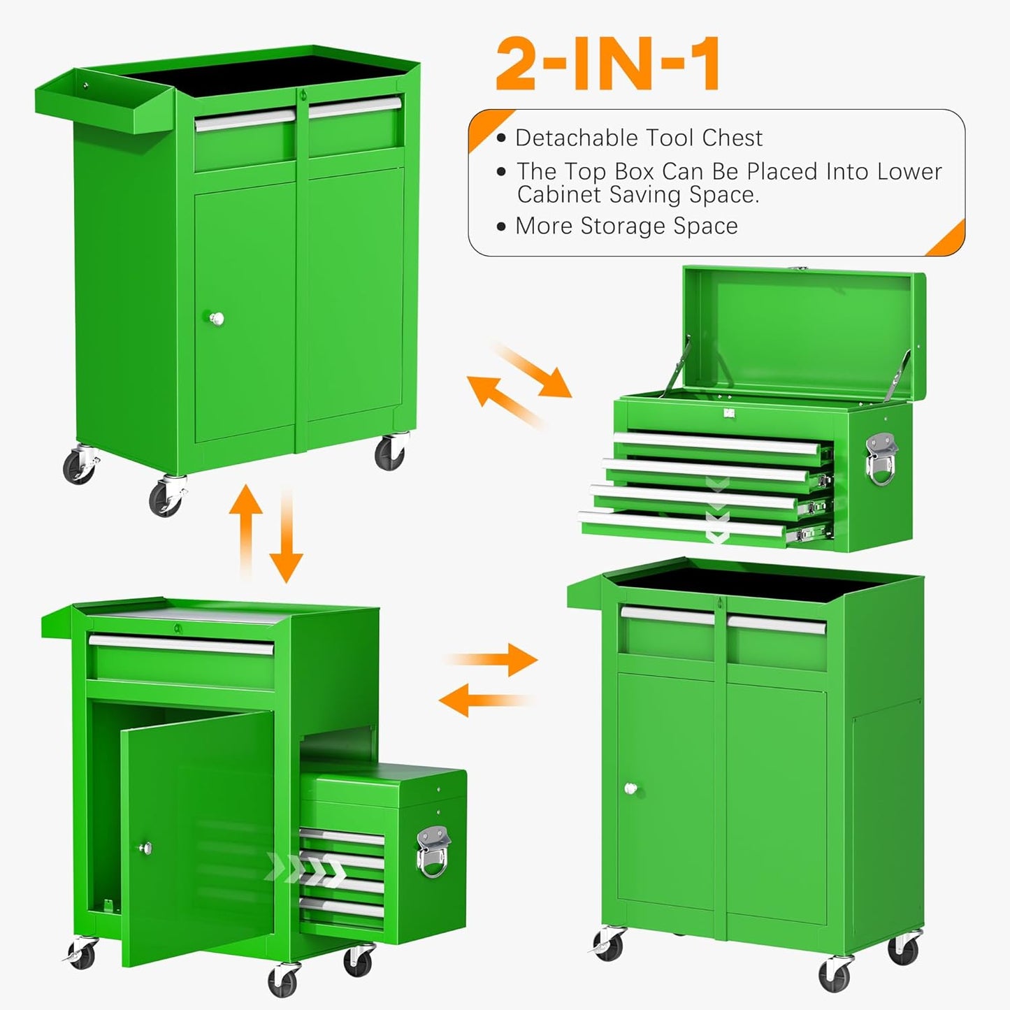 INTERGREAT Rolling Tool Chest with Wheels and 8 Drawers, Detachable Large Tool Cabinet with Lock for Garage, Locking Mechanic Tool Cart with Black Liner for Warehouse, Workshop, High Capacity