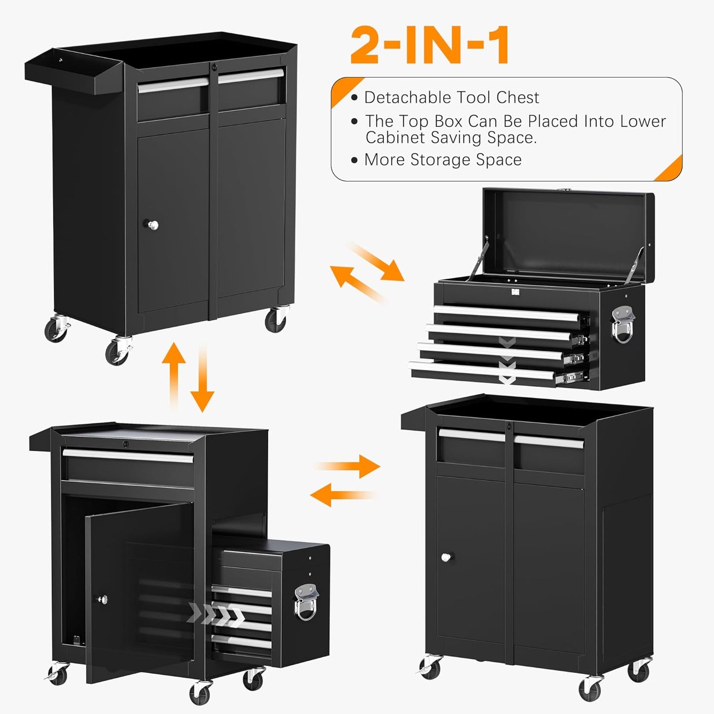 INTERGREAT Rolling Tool Chest with Wheels and 8 Drawers, Detachable Large Tool Cabinet with Lock for Garage, Locking Mechanic Tool Cart with Black Liner for Warehouse, Workshop, High Capacity