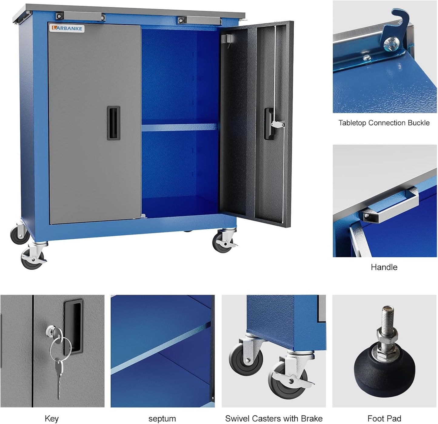 Tool Chest with Wheels and 4 Pad Feet,Tool Chest with 2 Doors and Adjustable Shelves,Lockable Steel Chest for Garage,Home and Office,can be Combined to Large Cabinet Set