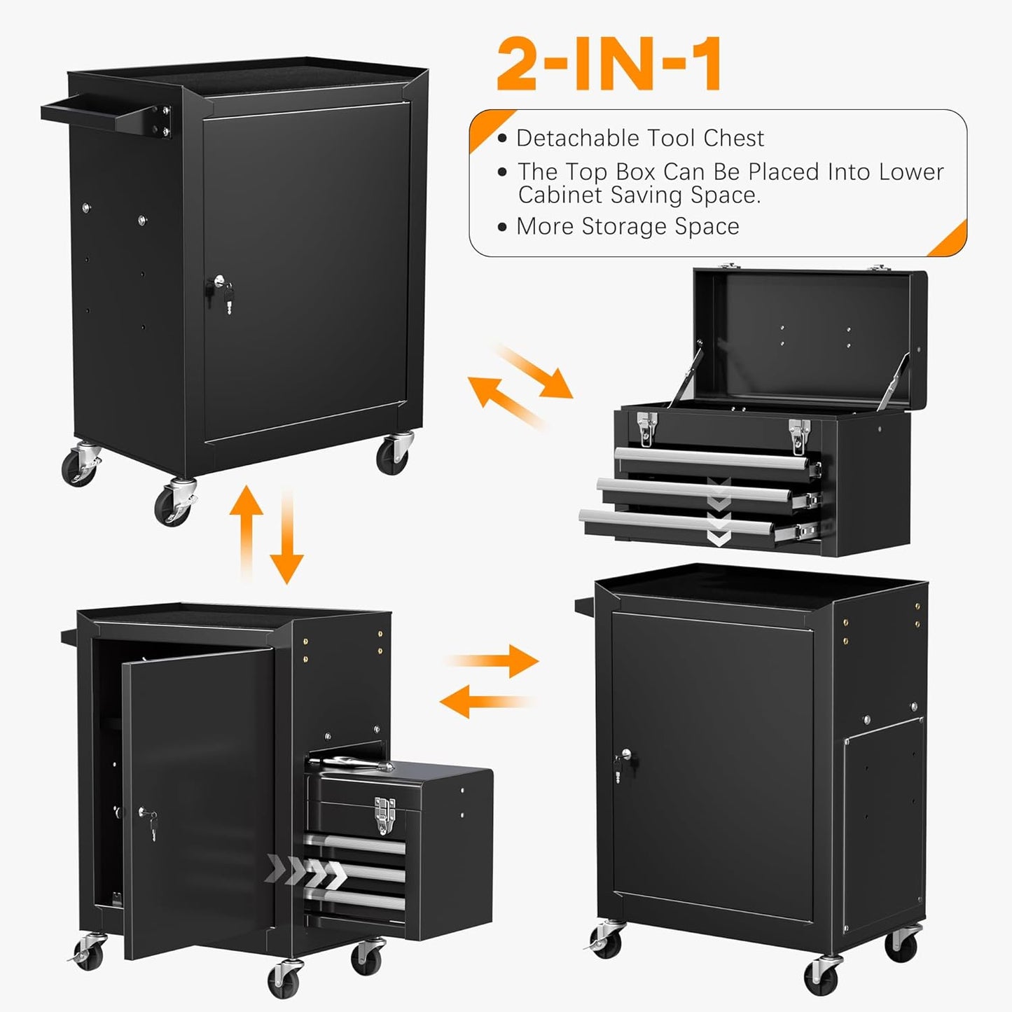 INTERGREAT Rolling Tool Chest with Wheels and 8 Drawers, Detachable Large Tool Cabinet with Lock for Garage, Locking Mechanic Tool Cart with Black Liner for Warehouse, Workshop, High Capacity