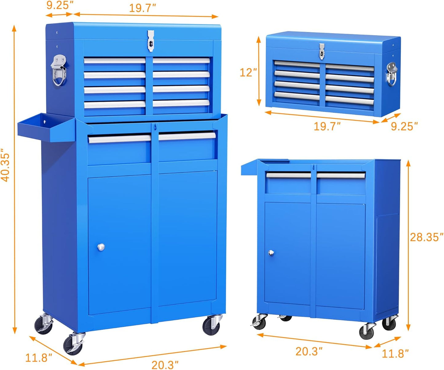 INTERGREAT Rolling Tool Chest with Wheels and 8 Drawers, Detachable Large Tool Cabinet with Lock for Garage, Locking Mechanic Tool Cart with Black Liner for Warehouse, Workshop, High Capacity