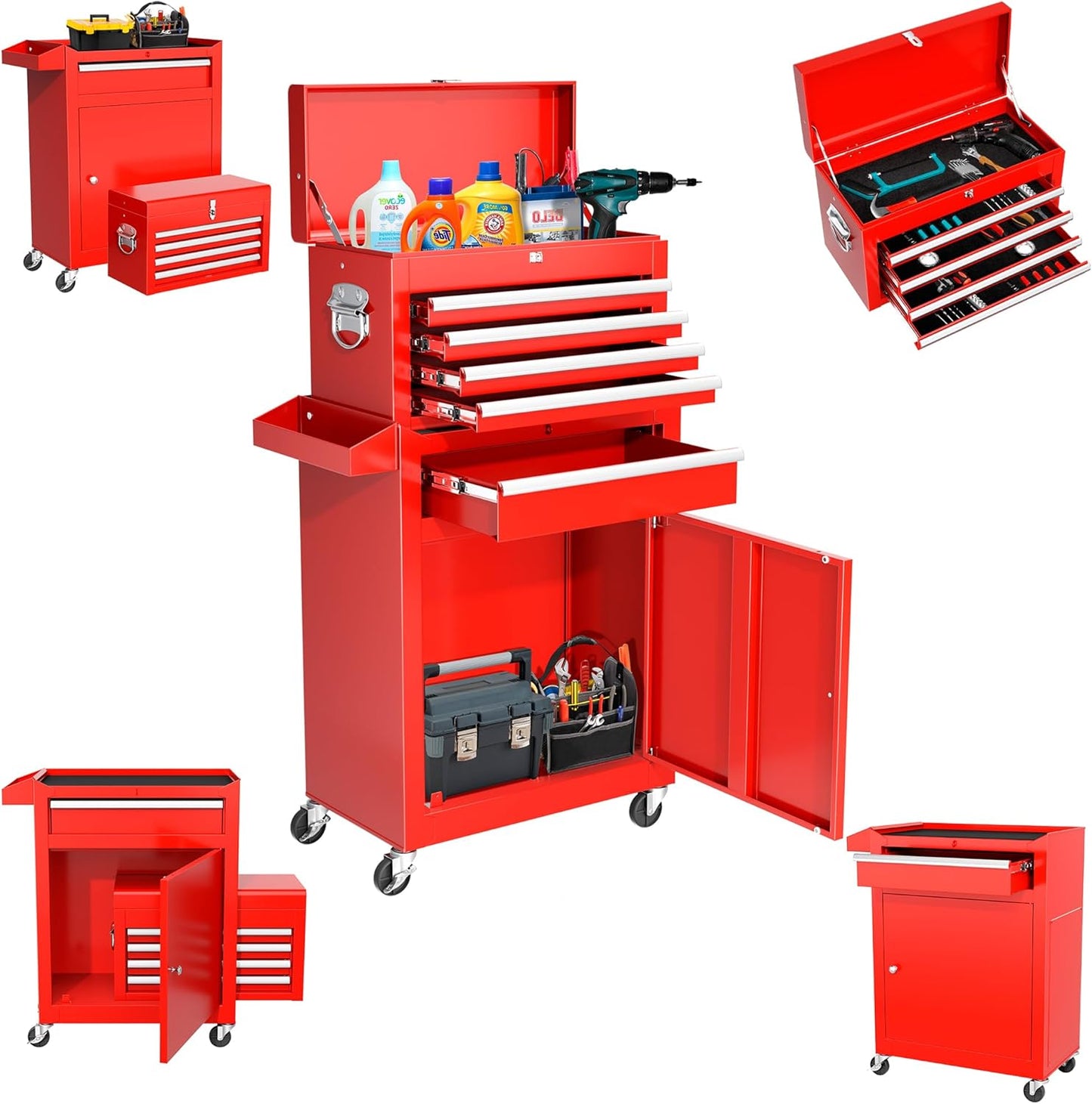 INTERGREAT Rolling Tool Chest with Wheels and 8 Drawers, Detachable Large Tool Cabinet with Lock for Garage, Locking Mechanic Tool Cart with Black Liner for Warehouse, Workshop, High Capacity