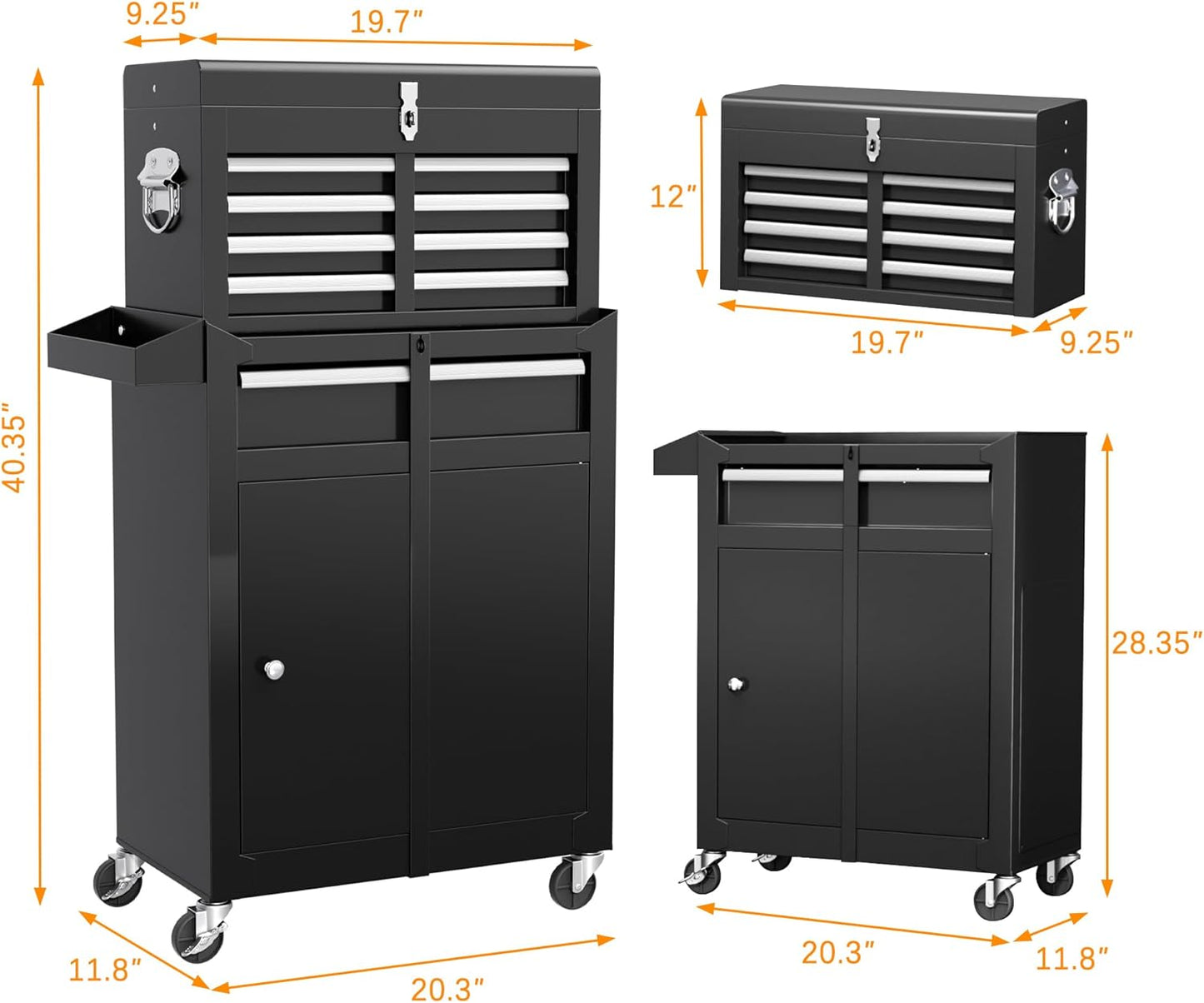 INTERGREAT Rolling Tool Chest with Wheels and 8 Drawers, Detachable Large Tool Cabinet with Lock for Garage, Locking Mechanic Tool Cart with Black Liner for Warehouse, Workshop, High Capacity