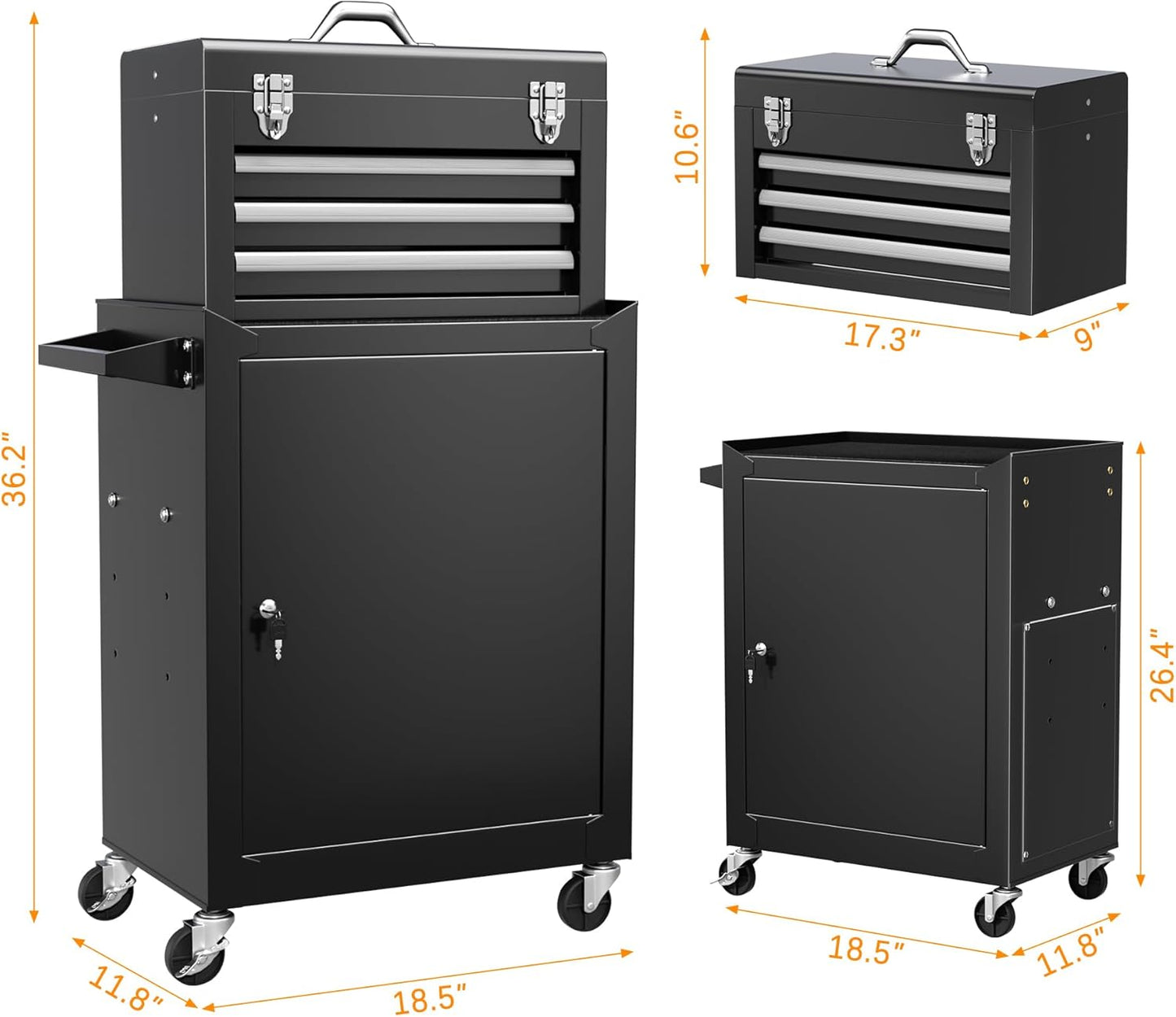 INTERGREAT Rolling Tool Chest with Wheels and 8 Drawers, Detachable Large Tool Cabinet with Lock for Garage, Locking Mechanic Tool Cart with Black Liner for Warehouse, Workshop, High Capacity