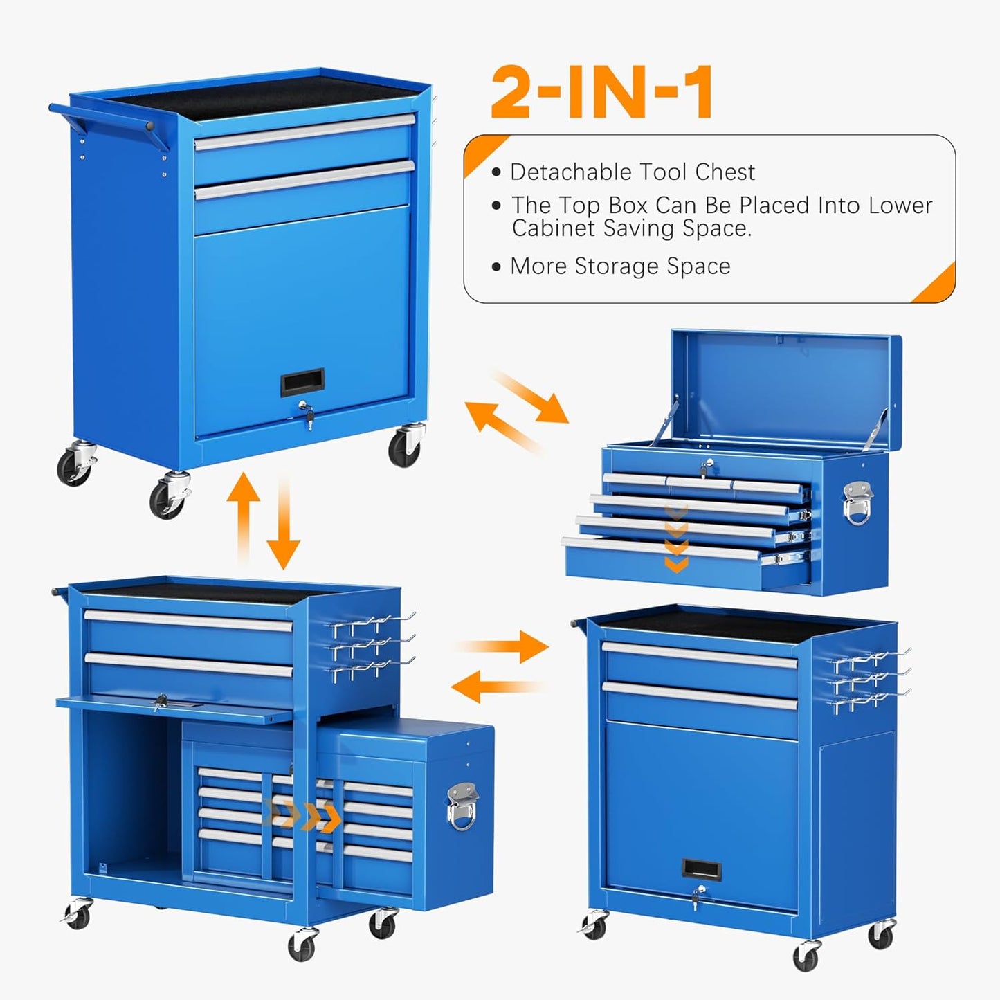 INTERGREAT Rolling Tool Chest with Wheels and 8 Drawers, Detachable Large Tool Cabinet with Lock for Garage, Locking Mechanic Tool Cart with Black Liner for Warehouse, Workshop, High Capacity