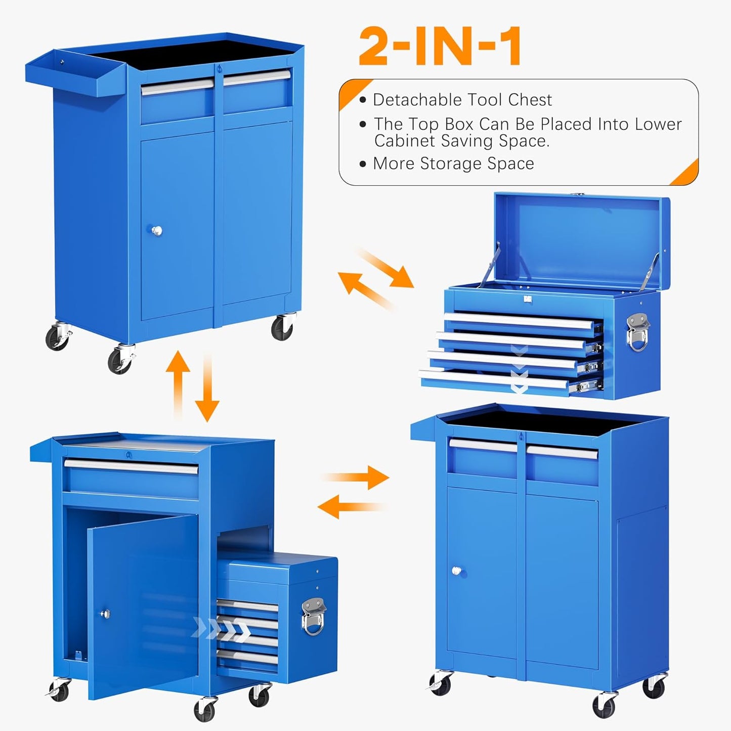 INTERGREAT Rolling Tool Chest with Wheels and 8 Drawers, Detachable Large Tool Cabinet with Lock for Garage, Locking Mechanic Tool Cart with Black Liner for Warehouse, Workshop, High Capacity