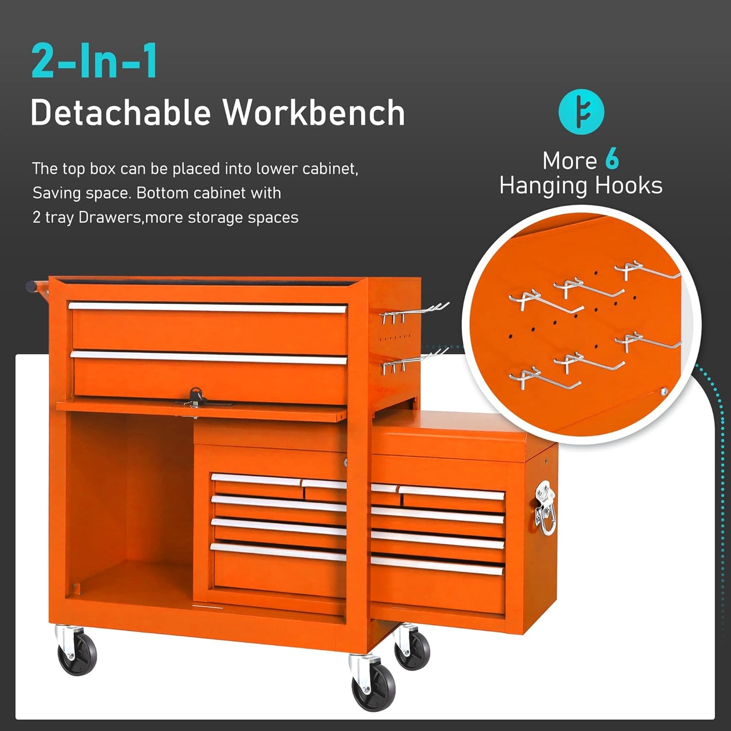 INTERGREAT Rolling Tool Chest with Wheels and 8 Drawers, Detachable Large Tool Cabinet with Lock for Garage, Locking Mechanic Tool Cart with Black Liner for Warehouse, Workshop, High Capacity