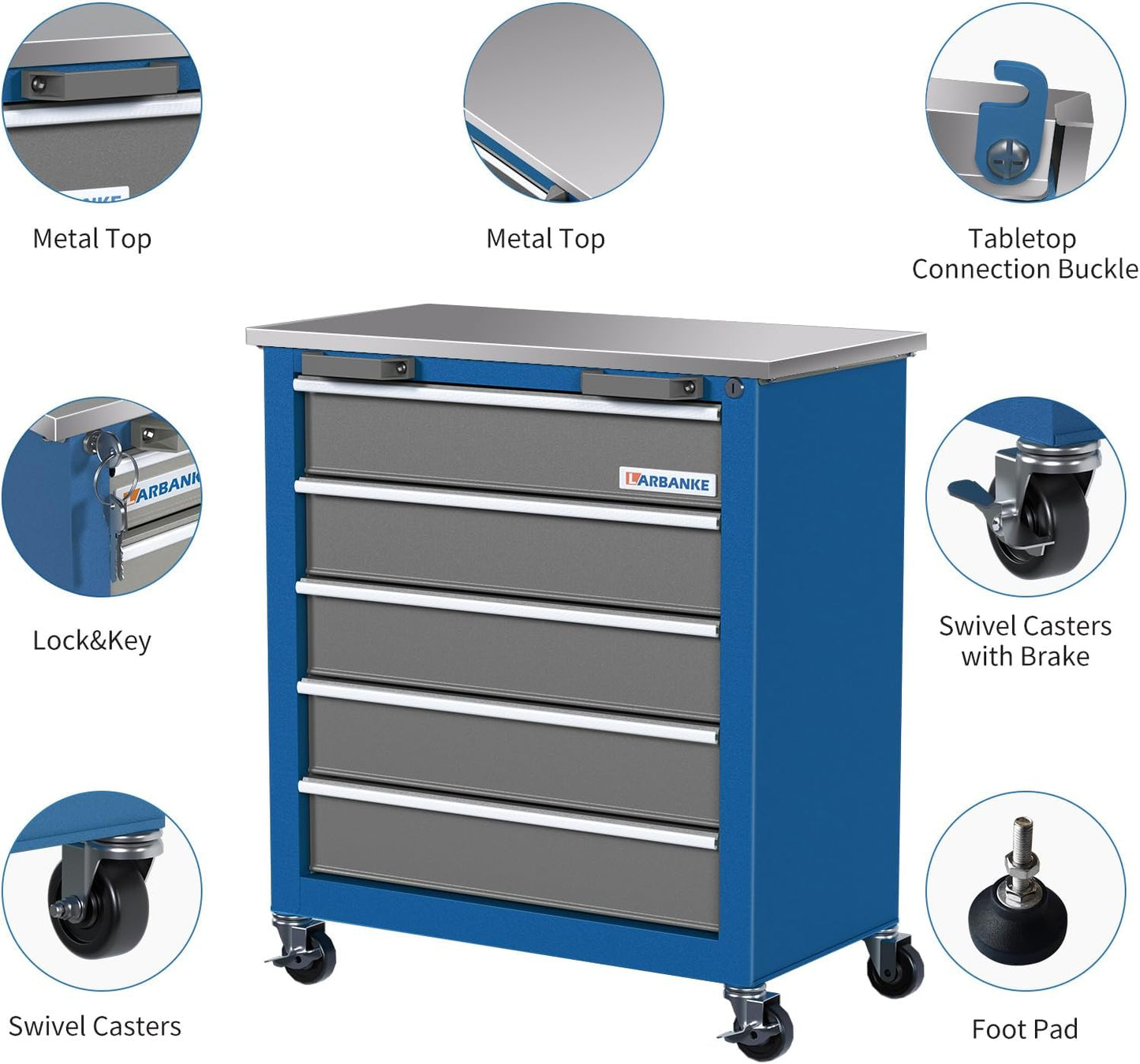 Tool Chest with Wheels and 4 Pad Feet,Tool Chest with 2 Doors and Adjustable Shelves,Lockable Steel Chest for Garage,Home and Office,can be Combined to Large Cabinet Set