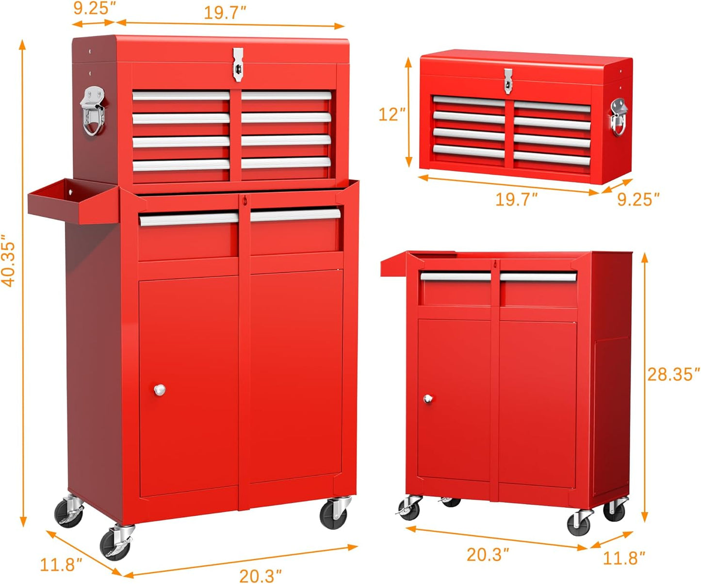 INTERGREAT Rolling Tool Chest with Wheels and 8 Drawers, Detachable Large Tool Cabinet with Lock for Garage, Locking Mechanic Tool Cart with Black Liner for Warehouse, Workshop, High Capacity