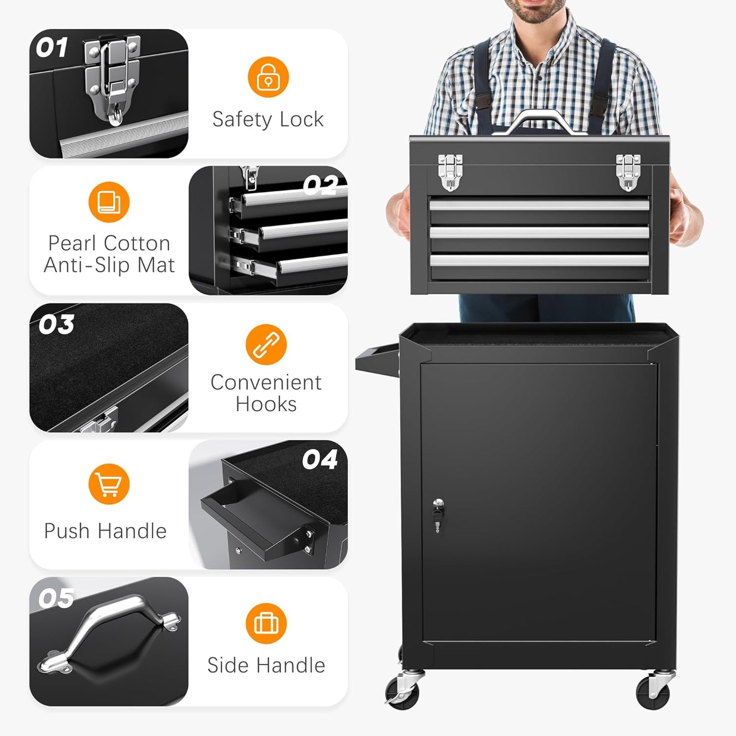 INTERGREAT Rolling Tool Chest with Wheels and 8 Drawers, Detachable Large Tool Cabinet with Lock for Garage, Locking Mechanic Tool Cart with Black Liner for Warehouse, Workshop, High Capacity