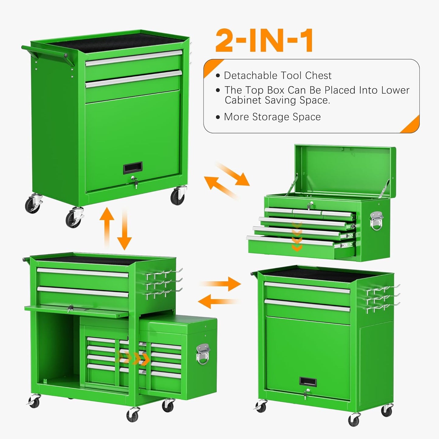INTERGREAT Rolling Tool Chest with Wheels and 8 Drawers, Detachable Large Tool Cabinet with Lock for Garage, Locking Mechanic Tool Cart with Black Liner for Warehouse, Workshop, High Capacity