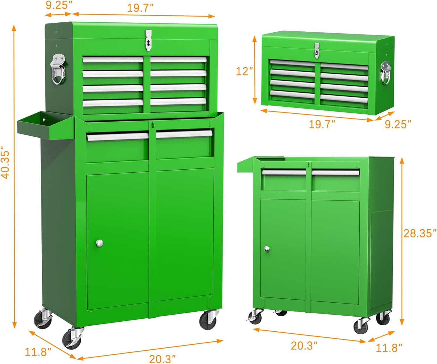 INTERGREAT Rolling Tool Chest with Wheels and 8 Drawers, Detachable Large Tool Cabinet with Lock for Garage, Locking Mechanic Tool Cart with Black Liner for Warehouse, Workshop, High Capacity