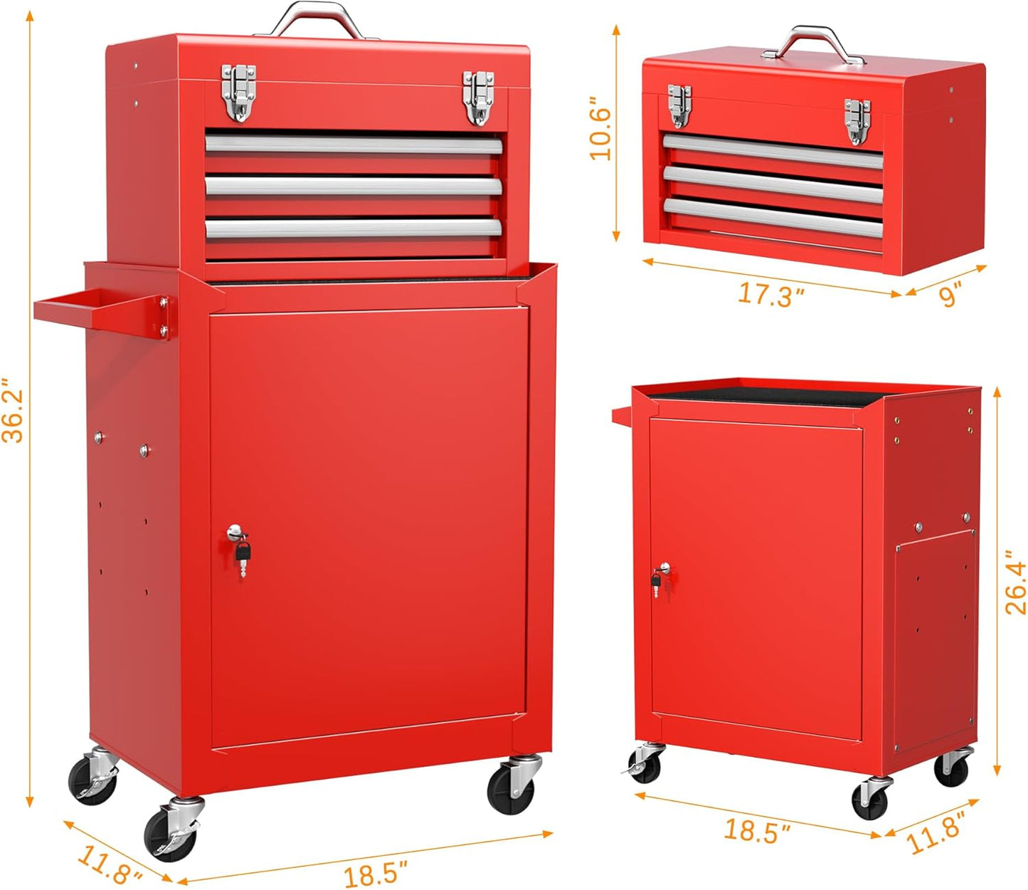 INTERGREAT Rolling Tool Chest with Wheels and 8 Drawers, Detachable Large Tool Cabinet with Lock for Garage, Locking Mechanic Tool Cart with Black Liner for Warehouse, Workshop, High Capacity