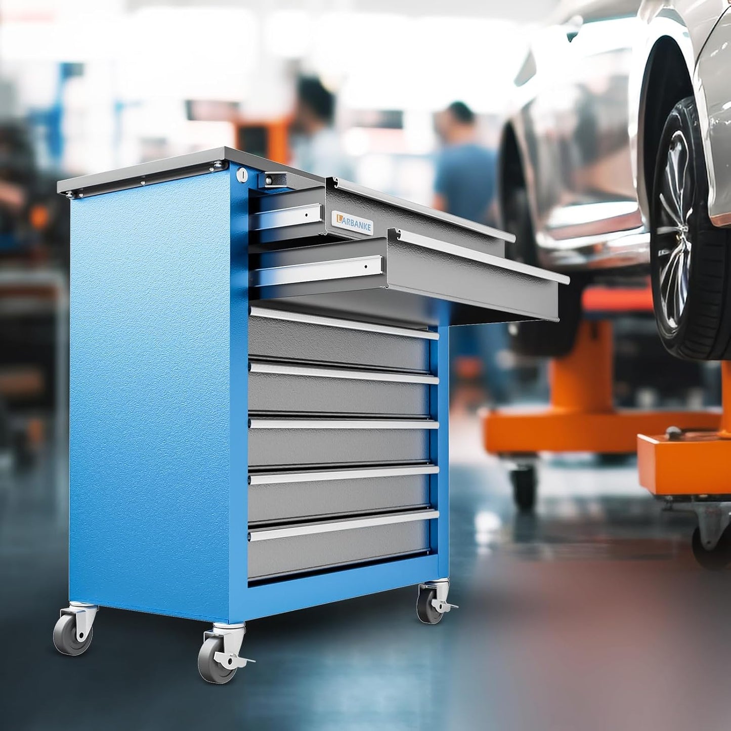 Tool Chest with Wheels and 4 Pad Feet,Tool Chest with 2 Doors and Adjustable Shelves,Lockable Steel Chest for Garage,Home and Office,can be Combined to Large Cabinet Set