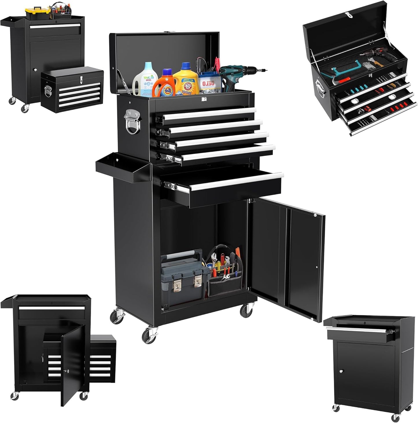 INTERGREAT Rolling Tool Chest with Wheels and 8 Drawers, Detachable Large Tool Cabinet with Lock for Garage, Locking Mechanic Tool Cart with Black Liner for Warehouse, Workshop, High Capacity