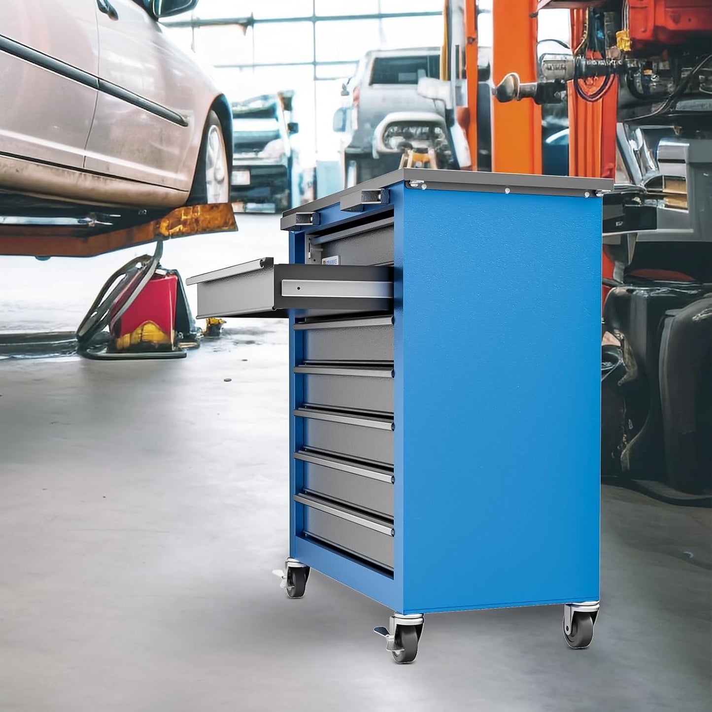 Tool Chest with Wheels and 4 Pad Feet,Tool Chest with 2 Doors and Adjustable Shelves,Lockable Steel Chest for Garage,Home and Office,can be Combined to Large Cabinet Set