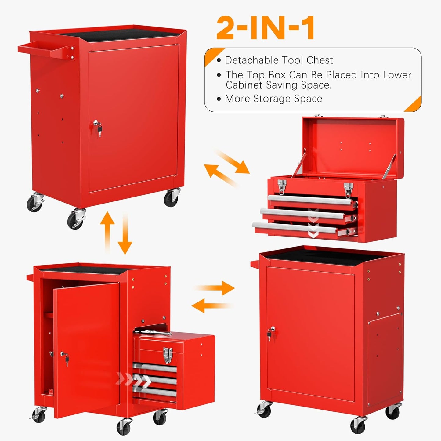 INTERGREAT Rolling Tool Chest with Wheels and 8 Drawers, Detachable Large Tool Cabinet with Lock for Garage, Locking Mechanic Tool Cart with Black Liner for Warehouse, Workshop, High Capacity
