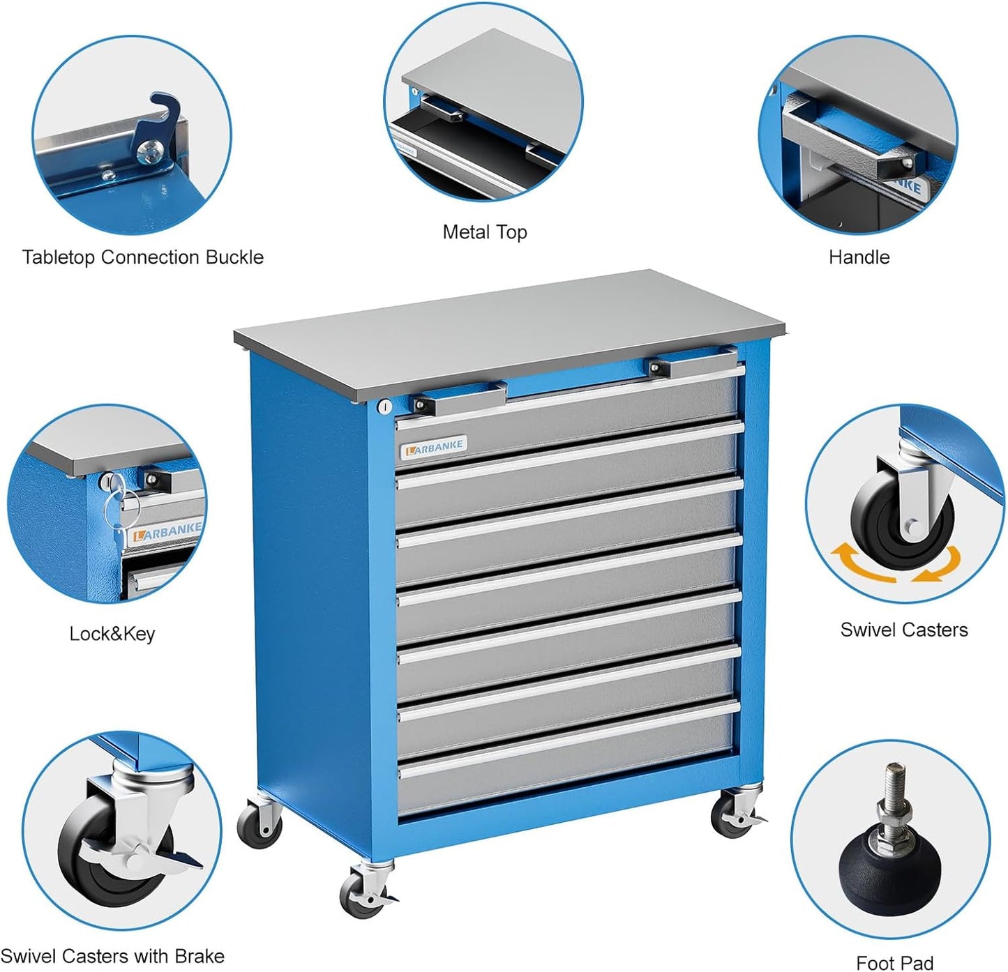 Tool Chest with Wheels and 4 Pad Feet,Tool Chest with 2 Doors and Adjustable Shelves,Lockable Steel Chest for Garage,Home and Office,can be Combined to Large Cabinet Set