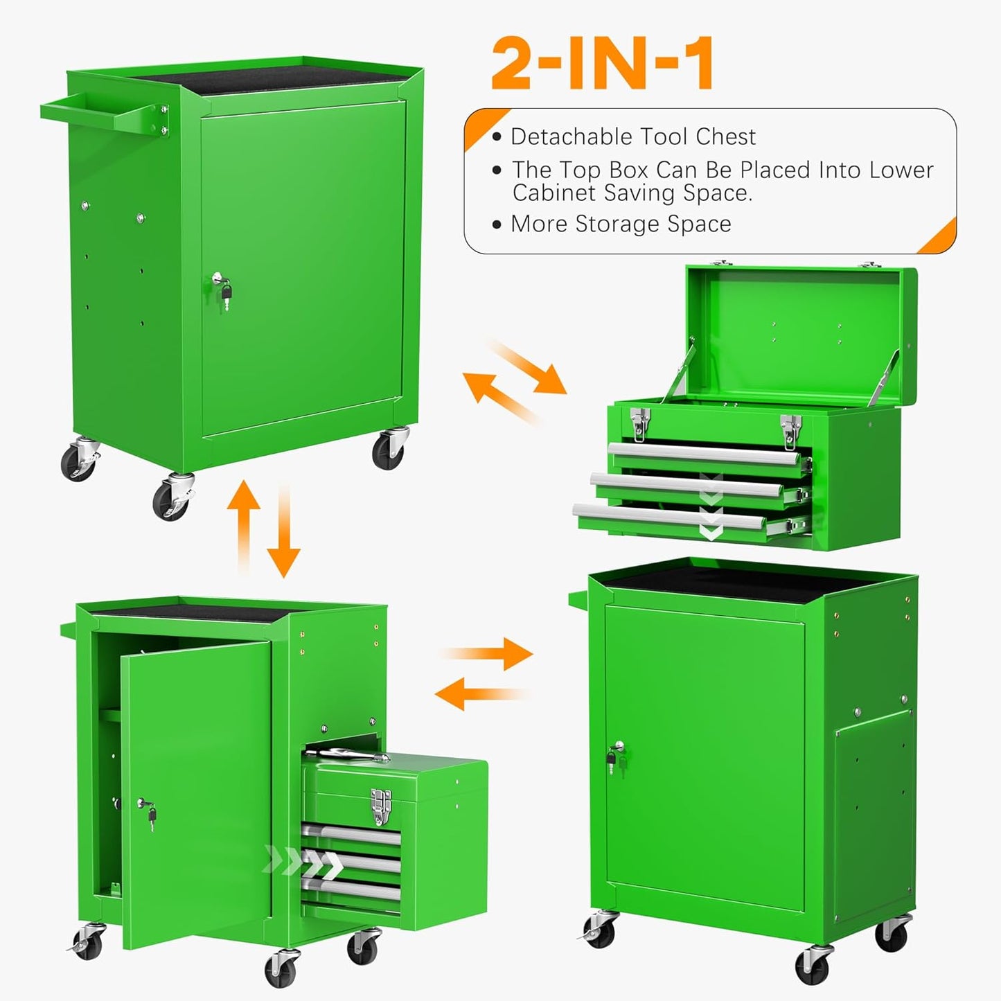 INTERGREAT Rolling Tool Chest with Wheels and 8 Drawers, Detachable Large Tool Cabinet with Lock for Garage, Locking Mechanic Tool Cart with Black Liner for Warehouse, Workshop, High Capacity