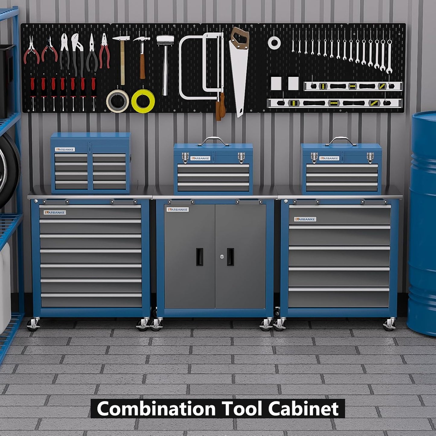 Tool Chest with Wheels and 4 Pad Feet,Tool Chest with 2 Doors and Adjustable Shelves,Lockable Steel Chest for Garage,Home and Office,can be Combined to Large Cabinet Set