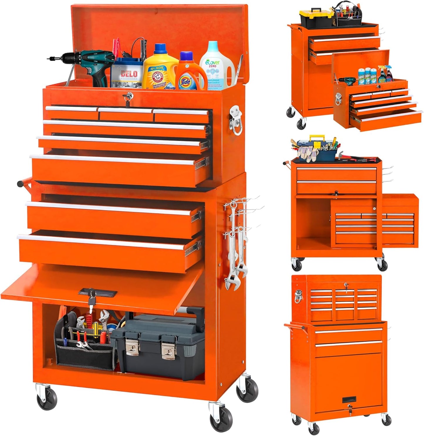 INTERGREAT Rolling Tool Chest with Wheels and 8 Drawers, Detachable Large Tool Cabinet with Lock for Garage, Locking Mechanic Tool Cart with Black Liner for Warehouse, Workshop, High Capacity