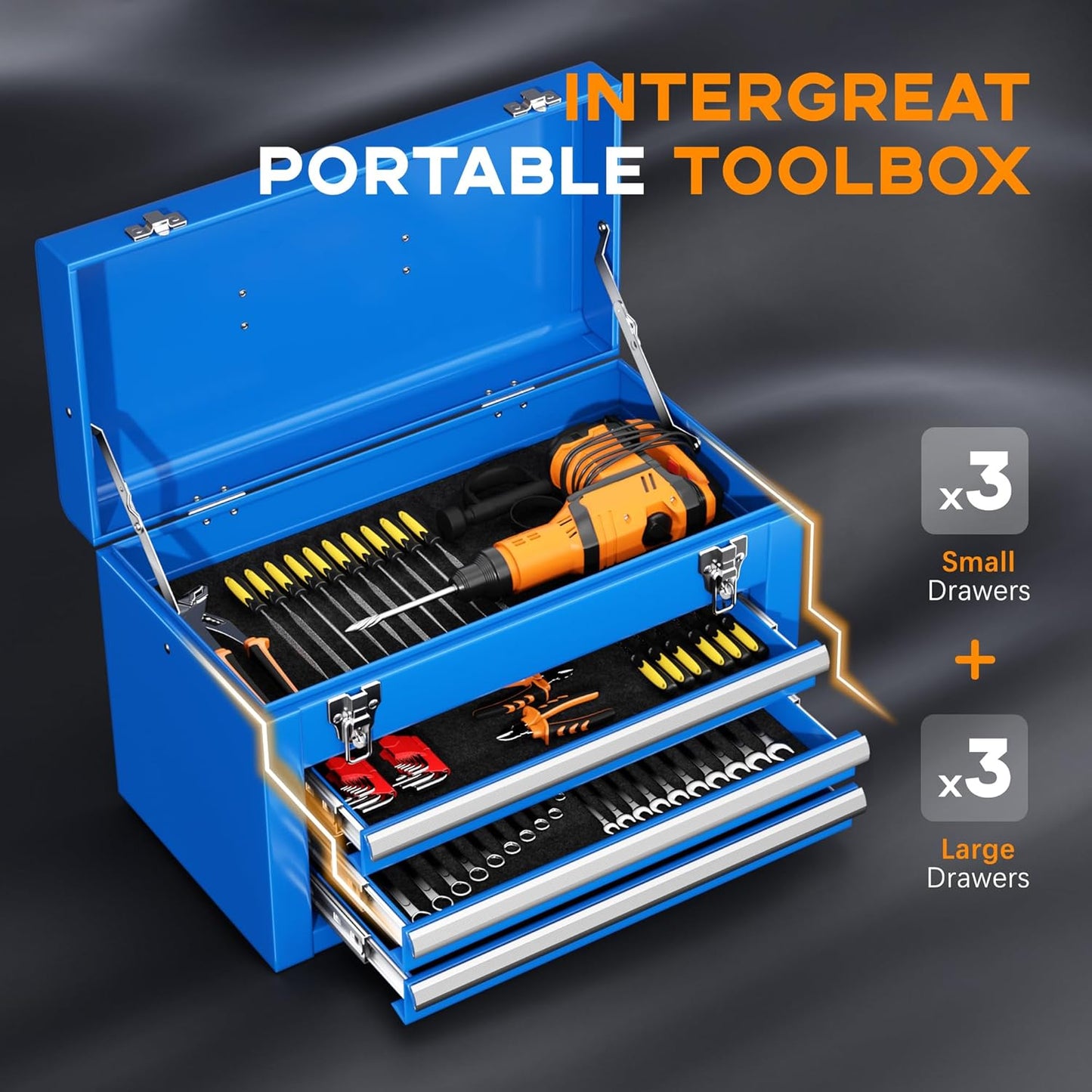 INTERGREAT Rolling Tool Chest with Wheels and 8 Drawers, Detachable Large Tool Cabinet with Lock for Garage, Locking Mechanic Tool Cart with Black Liner for Warehouse, Workshop, High Capacity