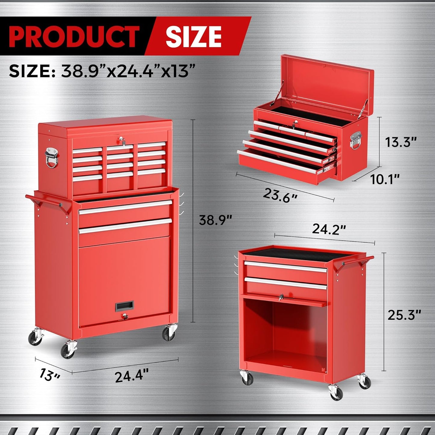 INTERGREAT Rolling Tool Chest with Wheels and 8 Drawers, Detachable Large Tool Cabinet with Lock for Garage, Locking Mechanic Tool Cart with Black Liner for Warehouse, Workshop, High Capacity