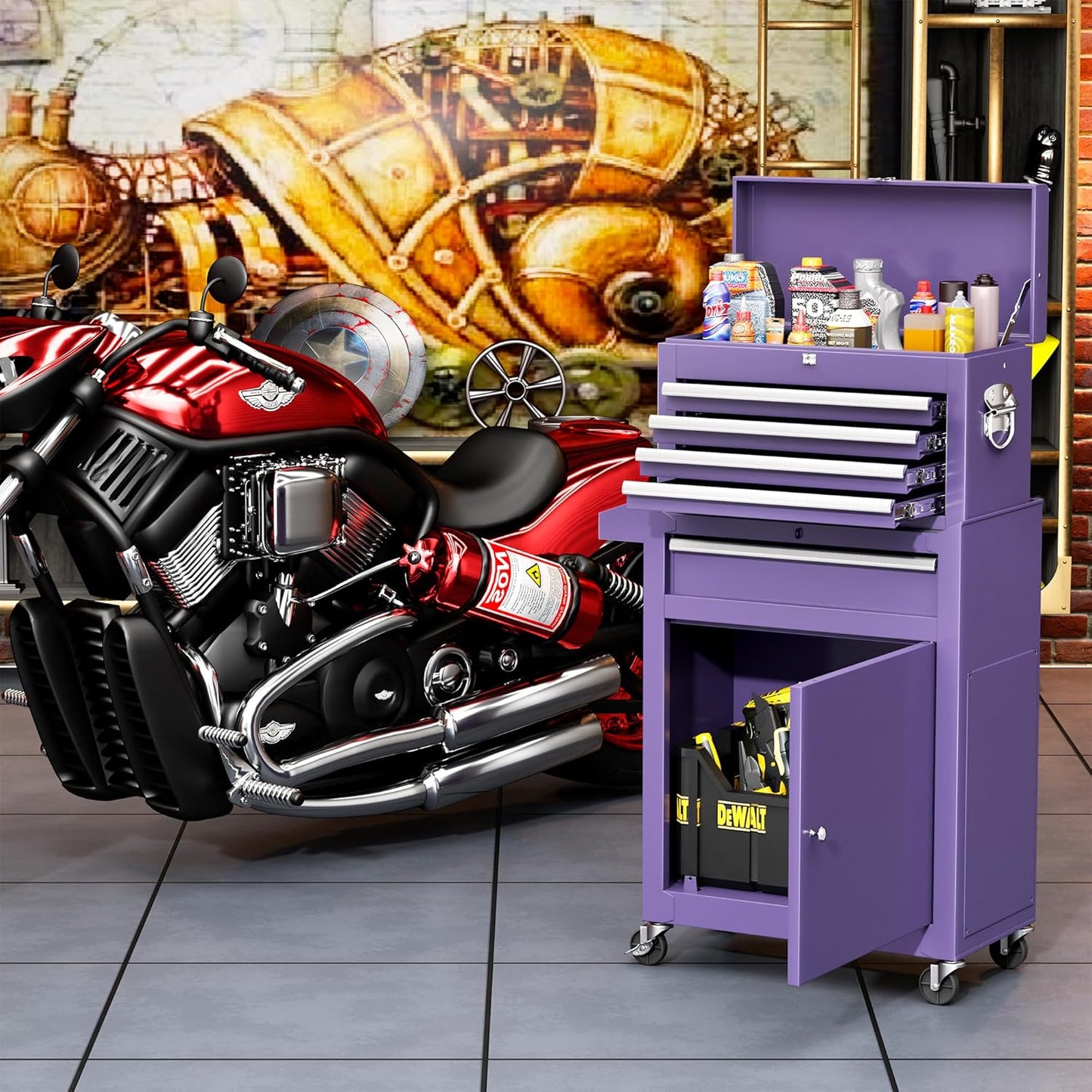 INTERGREAT Rolling Tool Chest with Wheels and 8 Drawers, Detachable Large Tool Cabinet with Lock for Garage, Locking Mechanic Tool Cart with Black Liner for Warehouse, Workshop, High Capacity