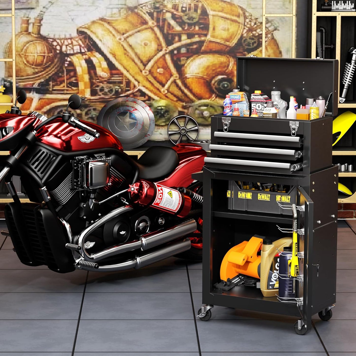 INTERGREAT Rolling Tool Chest with Wheels and 8 Drawers, Detachable Large Tool Cabinet with Lock for Garage, Locking Mechanic Tool Cart with Black Liner for Warehouse, Workshop, High Capacity